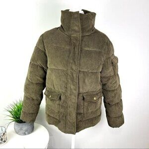 Unreal Fur Berkeley Puffer Jacket Womens corduroy olive green size XS